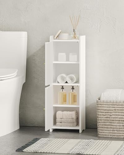 White Bathroom Corner Storage Cabinet 7.9 x 9.8 x 29.5 inches with 2 Doors