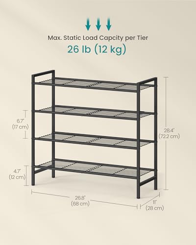 SONGMICS 4-Tier Metal Shoe Rack - Black Vertical Organizer, Holds 20 Pairs