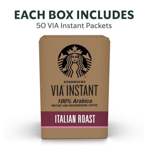 Starbucks VIA Instant Italian Roast Coffee Pack of 50 - Dark Roast Single-Serve Coffee