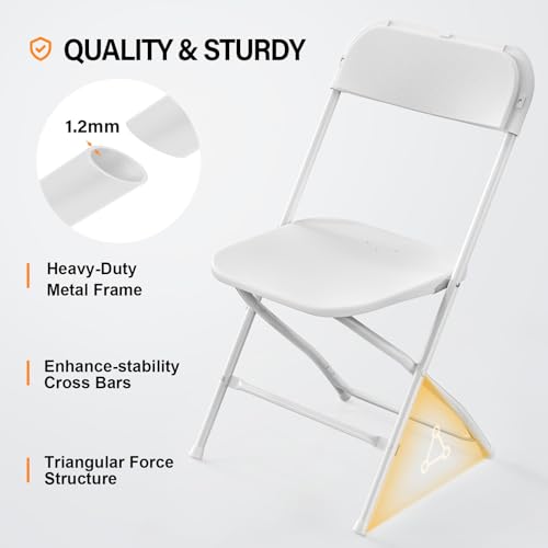 6 Pack White Plastic Folding Chairs - Indoor Outdoor Stackable Commercial Seating
