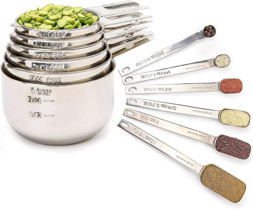 Simply Gourmet 12-Piece Stainless Steel Measuring Cups & Spoons Set - Stackable, Long-Handle Kitchen Tools for Baking & Cooking