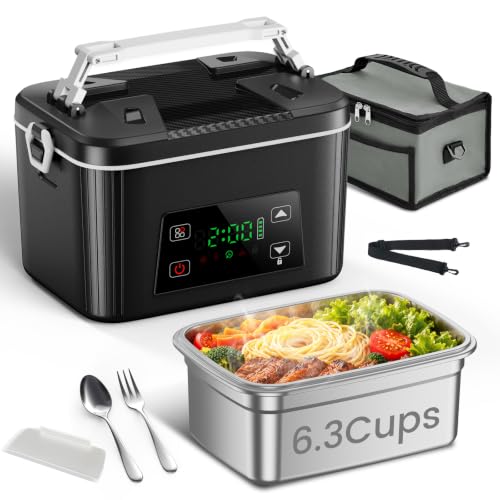 AUKCLAX Black Cordless Electric Heated Lunch Box 6.3 Cups Portable Food Warmer