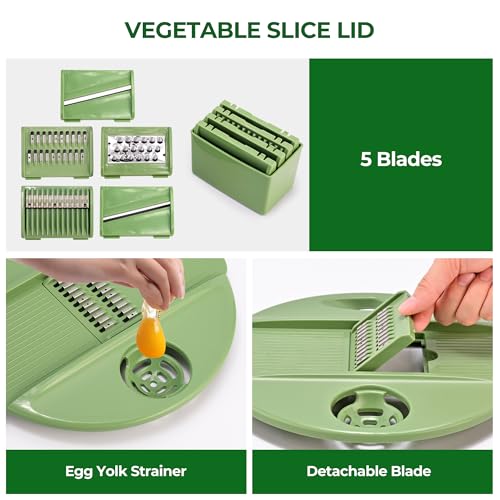 SUSTEAS Large Salad Spinner with 5-Blade Slicer, 5 Qt - Easy Wash Dry & Chop