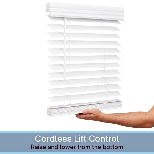 35x60 Inch Faux Wood Cordless Window Blind - Bright White, 2 Inch Slats