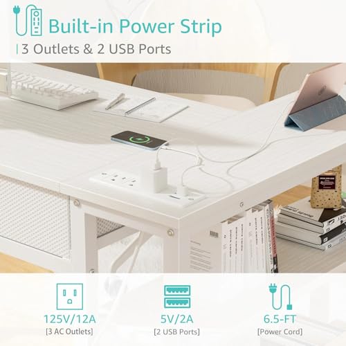 DLisiting White 39.4 Inch L Shaped Corner Desk with Drawers & Shelves - Small Home Office