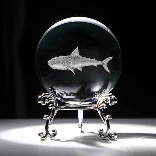 HDCRYSTALGIFTS 3D Shark Crystal Ball 60mm Glass Sea Animal Figurines Decorative Ball Ornaments Shark Gifts for Friends Women Shark Lovers