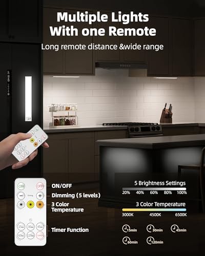 AMETHEUS 12-Inch Rechargeable Under Cabinet Light with Remote, Dimmable, 3 Color Temps, Magnetic, 4 Pack