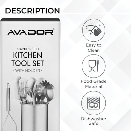 Large 10-Piece Stainless Steel Kitchen Utensil Set with Holder – Premium Cooking & Baking Tools
