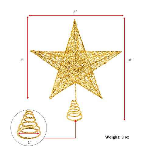 Glittered Christmas Tree Topper, 8 Inch Gold Glitter Christmas Tree Ornaments Metal Hollow Star for Christmas Tree Home Decoration for Home Xmas Holiday Party