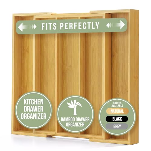 Natural 9-Slot Expandable Bamboo Kitchen Drawer Organizer - Cutlery & Flatware Tray