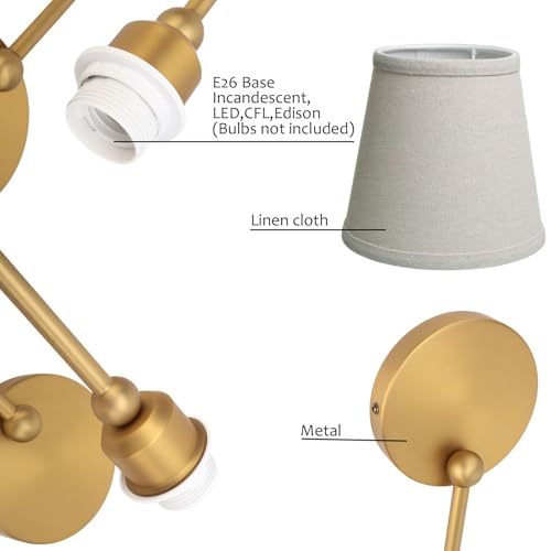 Pathson Antique Brass Linen Fabric Wall Sconces Set of 2 - Curved Arm Bathroom Vanity Lights