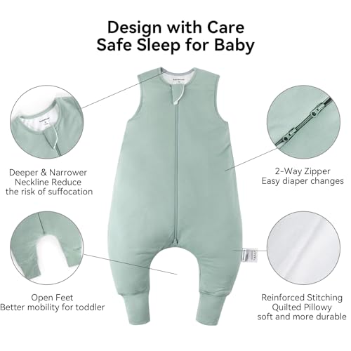 BubblePanda Toddler Sleep Sack with Feet M(1-2T) Sage - Bamboo Rayon, 1.0 Tog