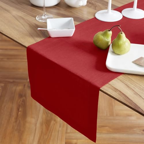Solino Home 14 x 72 Inch Red 100% Pure Linen Table Runner, 72in