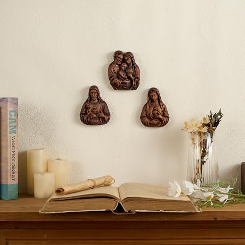 Art Deco Holy Family Wooden Wall Decor - 6 Inch Catholic Religious Statue