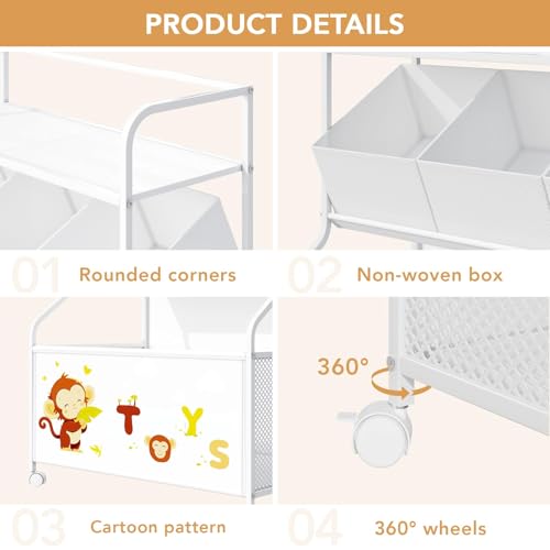 BBLIKE White 3-in-1 Kids Toy Storage Organizer with Wheels, Large Toy Chest & Shelves