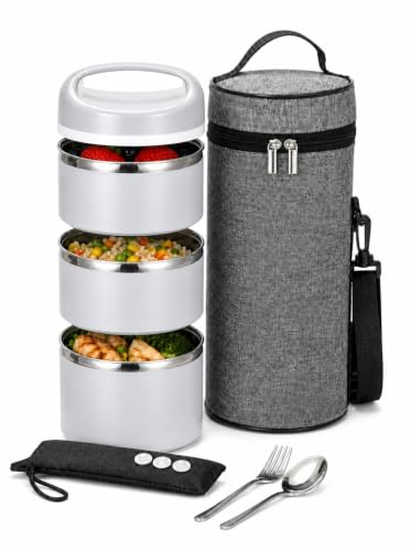 Stackable Stainless Steel Lunch Box 43Oz with Cutlery - Gray
