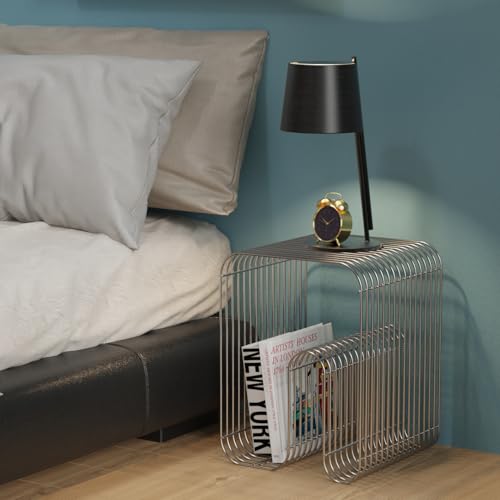 Silver N-Shape Retro Side Table - Modern Metal End Table for Living Room & Bedroom