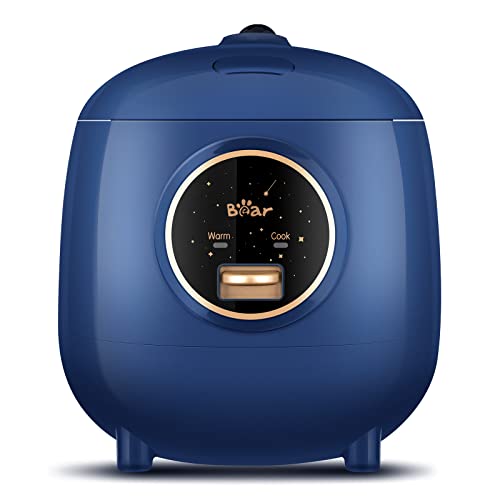 Bear 1.2L Blue Mini Rice Cooker with One-Button Control, Nonstick, Keep Warm