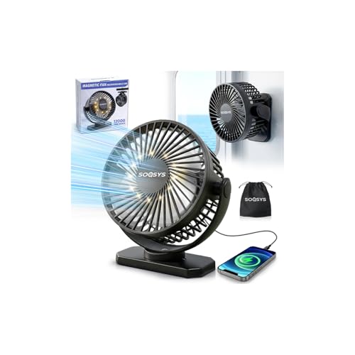 Rechargeable Magnetic Travel Fan with 3 Speeds & LED Light - Portable Camping and Cruise Fan
