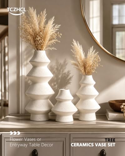 White Christmas Tree Ceramic Vase Set of 3 - Holiday Table Decorations