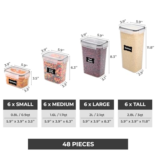 Airtight Food Storage Containers Set - 48 pcs Kitchen Organization with Lids, Labels, Marker & Measuring Spoons - One Size