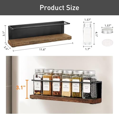 Magnetic Spice Rack with 24 Jars, 216 Labels, 1 Steel Funnel for
