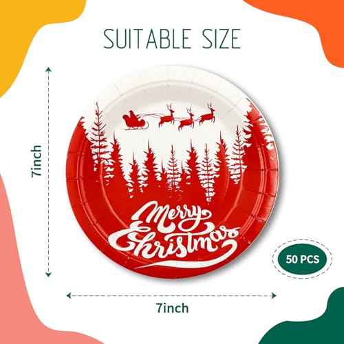 NUMONE Merry Christmas Plates, 50pcs-7inch Tree Holiday Paper Plates Party Supplies Disposable Dinnerware for Christmas Holiday Celebration