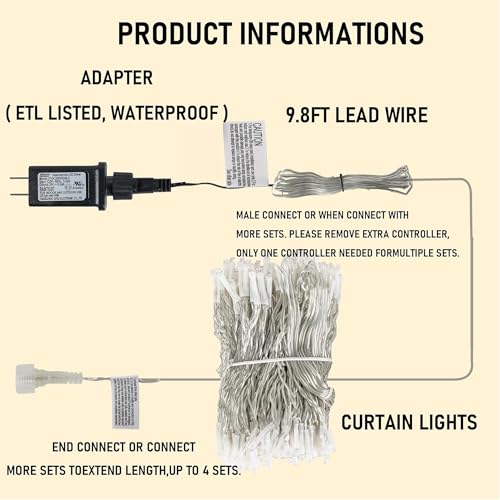 Pink LED Curtain String Lights with 8 Modes for Indoor Outdoor Decor, 300 LEDs