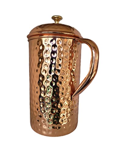 Half Gallon Copper Water Pitcher with Brass Knob | 2.2L Large Pure Copper Jug