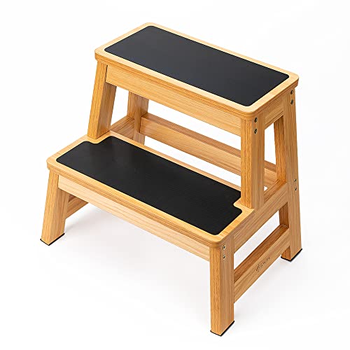 StrongTek Wooden 2 Step Stool for Adults, 17.5 Inch, 500lb Capacity, Non-Slip