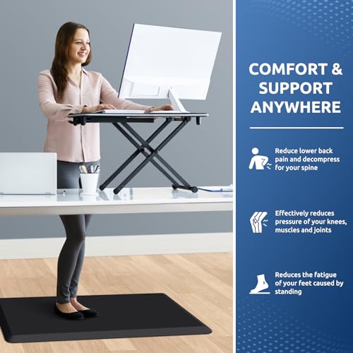 Black Kitchen Mat Cushioned Anti-Fatigue Rug 32"L x 20"W x 0.8" Thick - Supportive Floor Mat for Kitchen & Home Use
