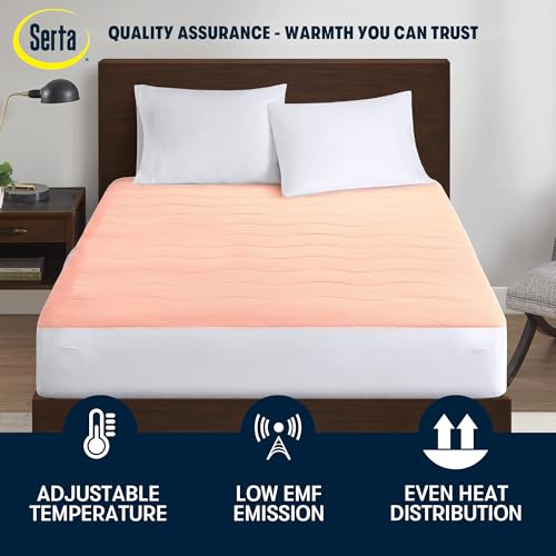 Serta Heated Mattress Pad Twin XL - Deep Pocket, 10 Heat Settings,