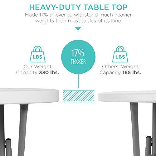 White 32-Inch Foldable Bar Height Table with Thick Top & Locking Legs