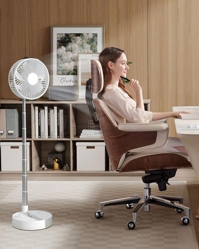 Large Portable Oscillating Floor Fan with 4 Speeds & 8H Timer - Rechargeable, Foldable, 31"