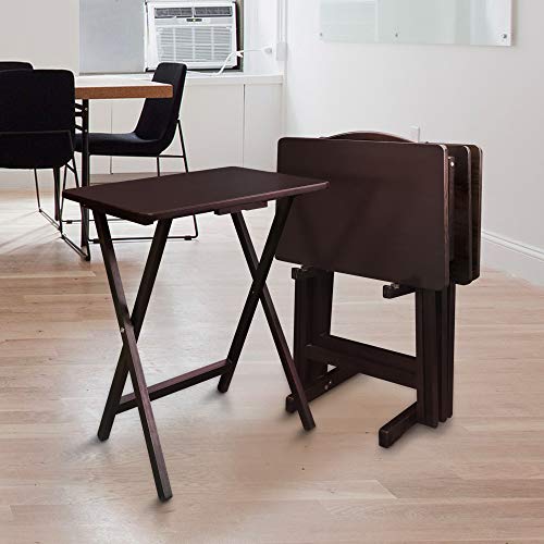 Casual Home 5-Piece Tray Table Set - Espresso Wood Folding Tables with Storage Stand