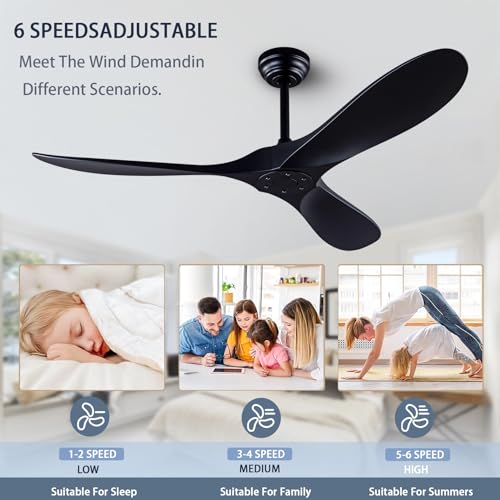 52-inch Black Ceiling Fan with Remote Control, Reversible, Quiet, No Lights
