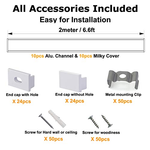 hunhun 10-Pack 6.6ft/ 2Meter Plus-Size U Shape LED Aluminum Channel