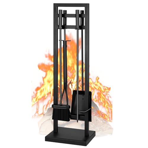 FEED GARDEN Black 5-Piece Fireplace Tool Set - 30" Solid Wrought Iron