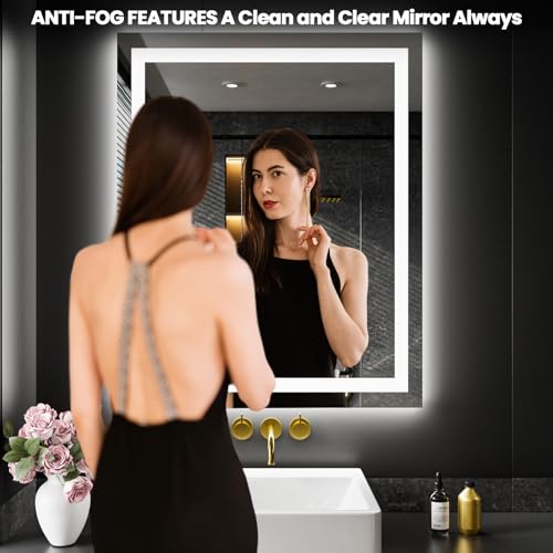 LED Bathroom Mirror with Lights 20x28 Inch Dimmable Anti-Fog Double Lighting