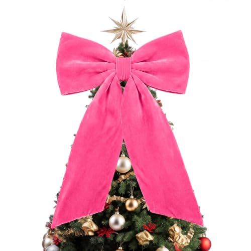 HunnmingRe Large Hot Pink Velvet Bow Christmas Tree Topper 30 Inches