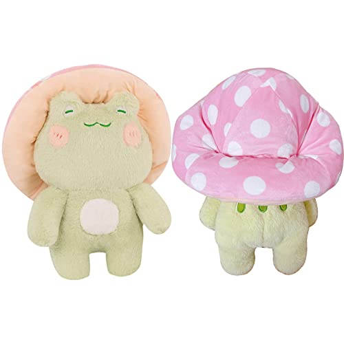 Frog Plush 10" Cute Frog Mushroom Hat Stuffed Animals Kawaii Plush Toys Throw Pillow Home Room Decor Aesthetic Gift