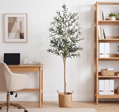 6FT Artificial Olive Tree with Natural Wood Trunk - Indoor Faux Greenery