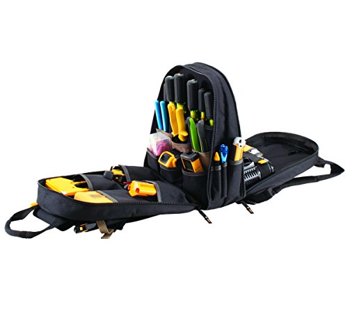 Heavy Duty Carpenter's Tool Backpack - 44 Pockets, Padded Back Support, Black - Variation of THIS listing