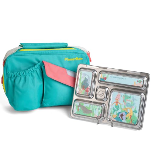 Kids Mermaid Bento Lunch Box Set with Insulated Bag & Food Containers - PlanetBox Rover, Mermaid Variation