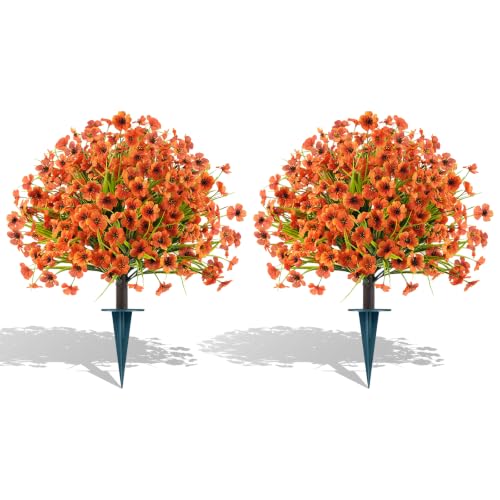 Artificial Fall Yellow Flower Topiary Balls - Outdoor & Indoor Decor, 2 Pack with Variation Yellow Violet