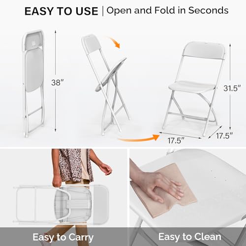 6 Pack White Plastic Folding Chairs - Indoor Outdoor Stackable Commercial Seating