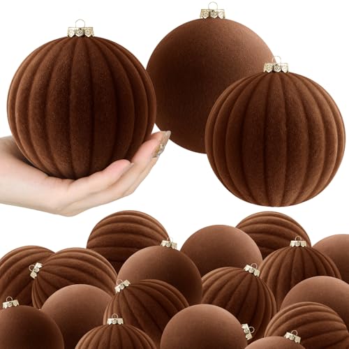 Syhood 16 Pcs 4 Inch Brown Velvet Christmas Ornaments - Holiday Tree Decor