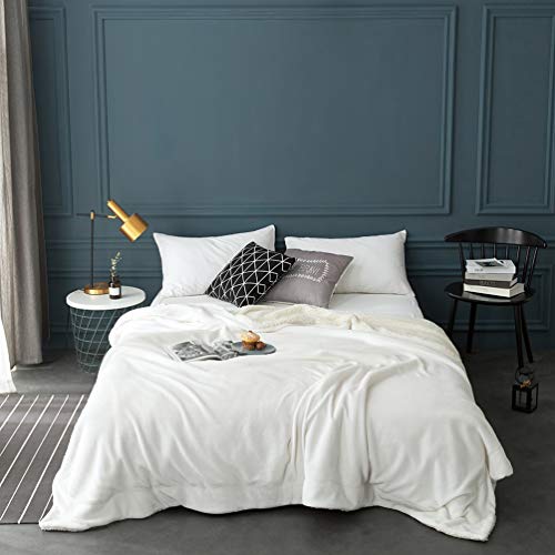 LBRO2M Ivory Sherpa Fleece King Bed Blanket 90x104 Plush Warm Throw