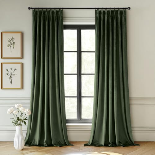 40x96 Inch Velvet Blackout Curtain Panels - Olive Green, Pack of 2