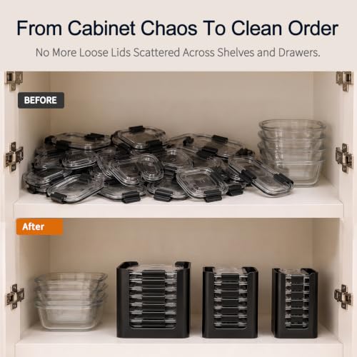 Saccik Black Food Container Lid Organizer for Rubbermaid Brilliance, 3-Piece Set